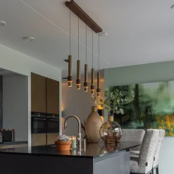 Landelijke 5-lichts LED hanglamp cilinders bruin