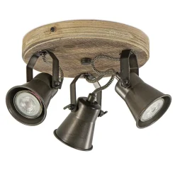 Landelijke 3-lichts plafondspot Seed metaal met hout