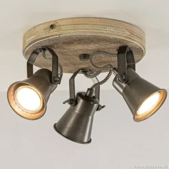Landelijke 3-lichts plafondspot Seed metaal met hout