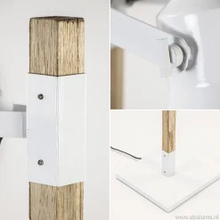 Landelijke 2-lichts vloerlamp hout met witte kappen