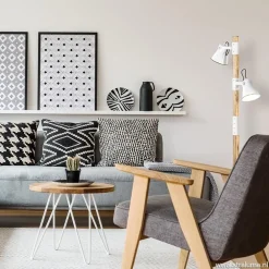 Landelijke 2-lichts vloerlamp hout met witte kappen