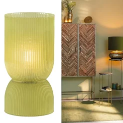 Landelijke Light and Living tafellamp olijfgroen op batterijen Phoebe