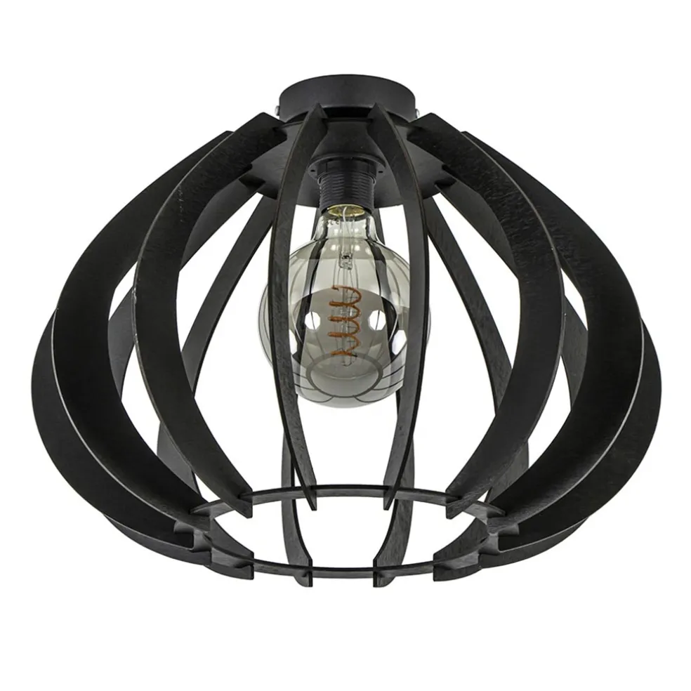 Landelijke plafondlamp hout mat zwart