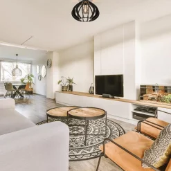 Landelijke plafondlamp hout mat zwart