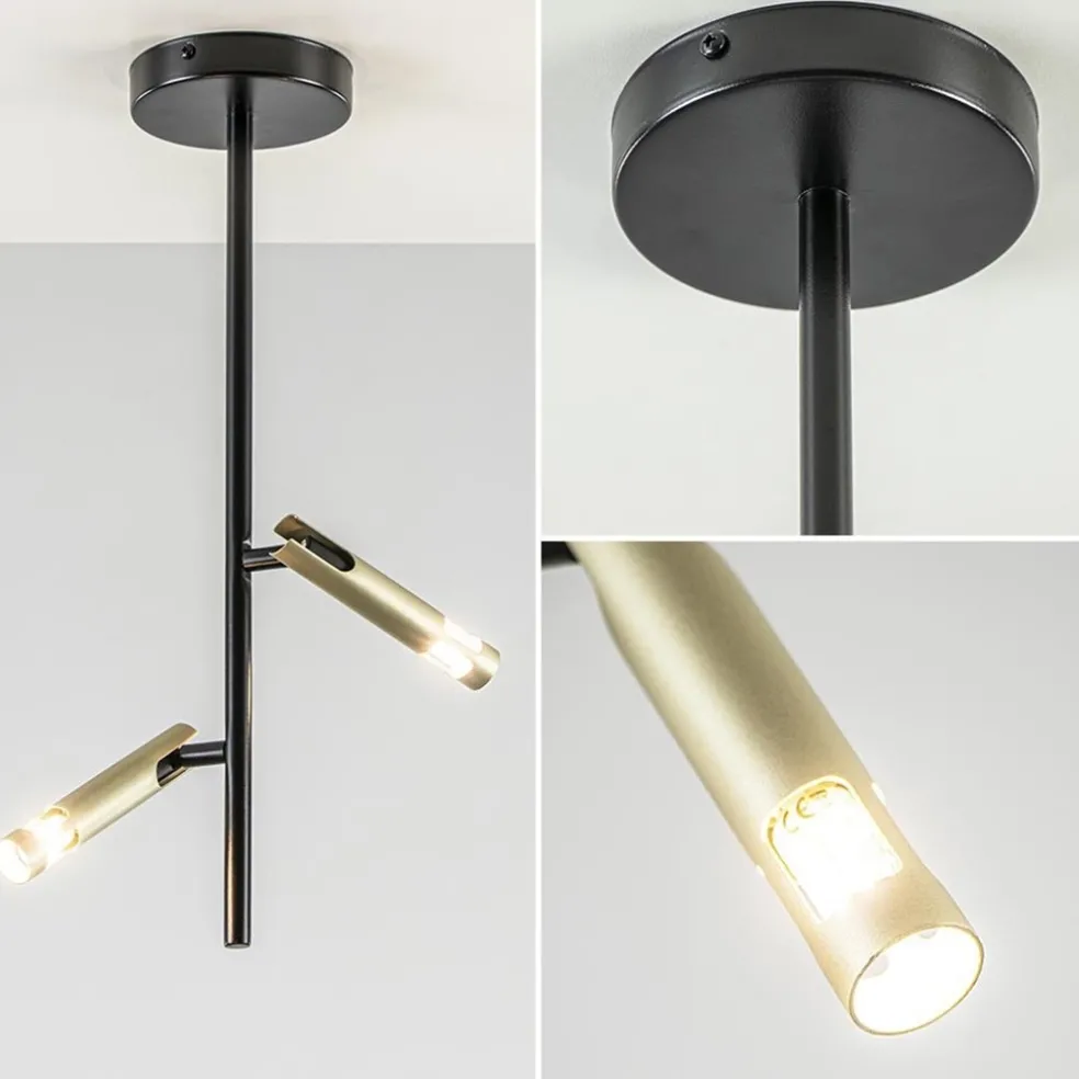 Landelijke plafondlamp zwart met goud G9