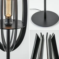 Landelijke vloerlamp mat zwart met houten kap