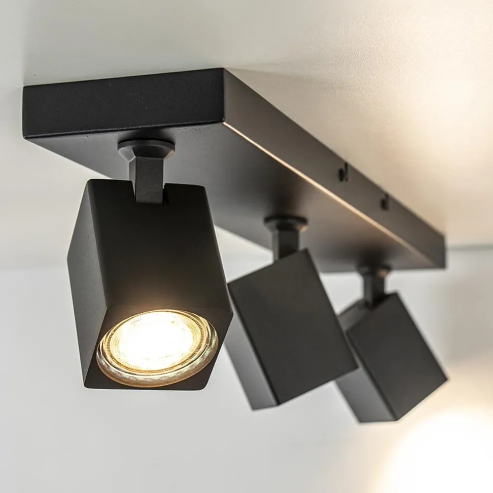 Langwerpige opbouwspot 3-lichts balk zwart