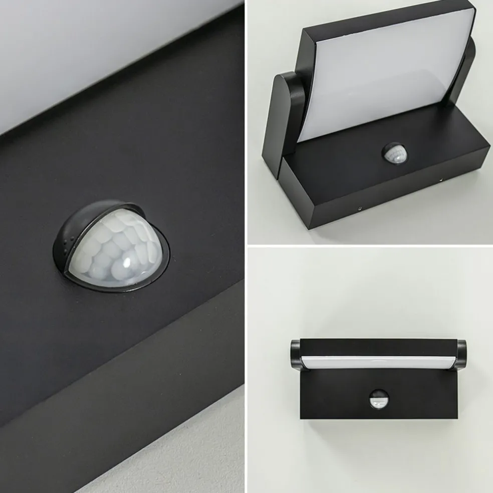 LED buitenlamp zwart met draaibare kap en sensor
