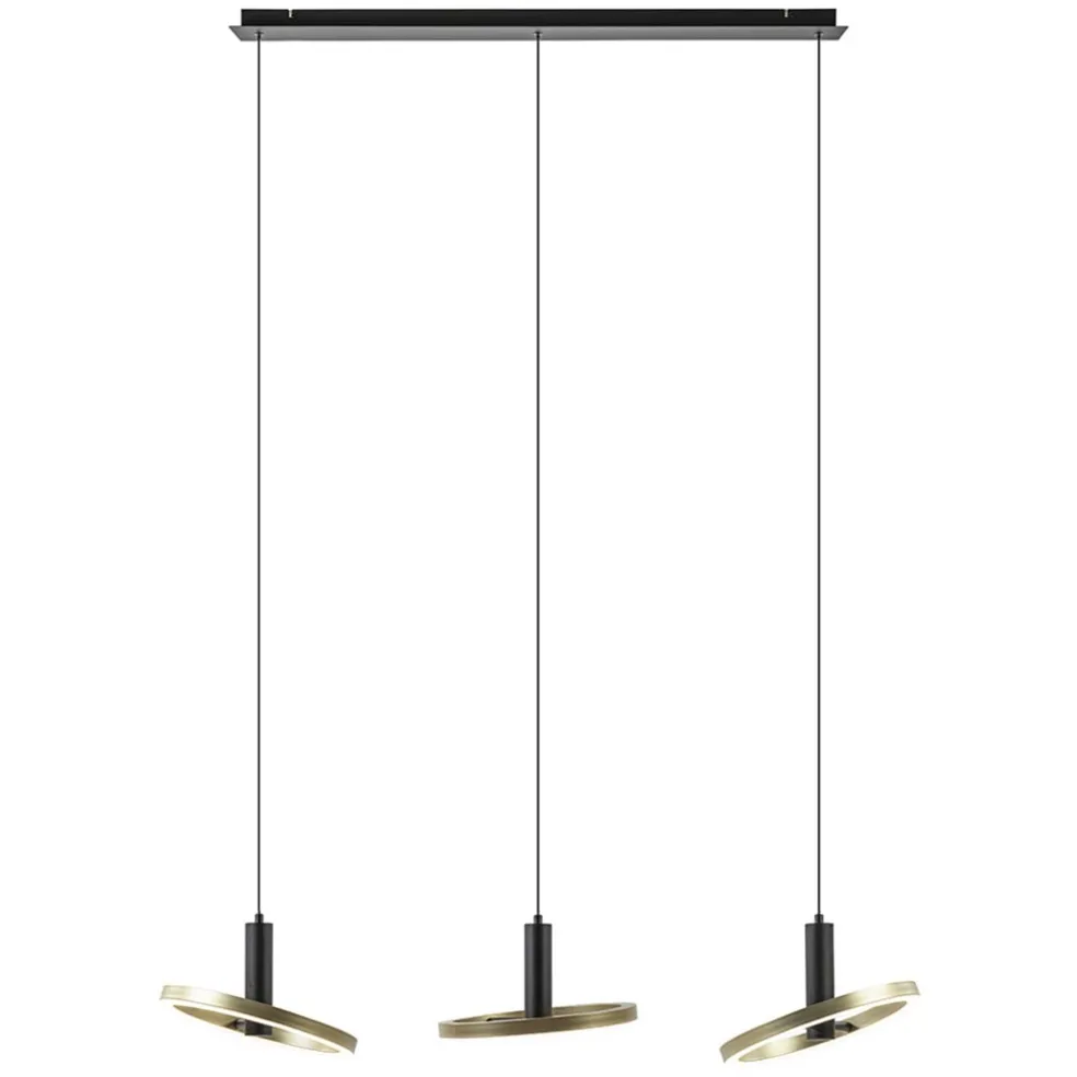 LED eettafelhanglamp 3-lichts balk zwart/goud dimbaar