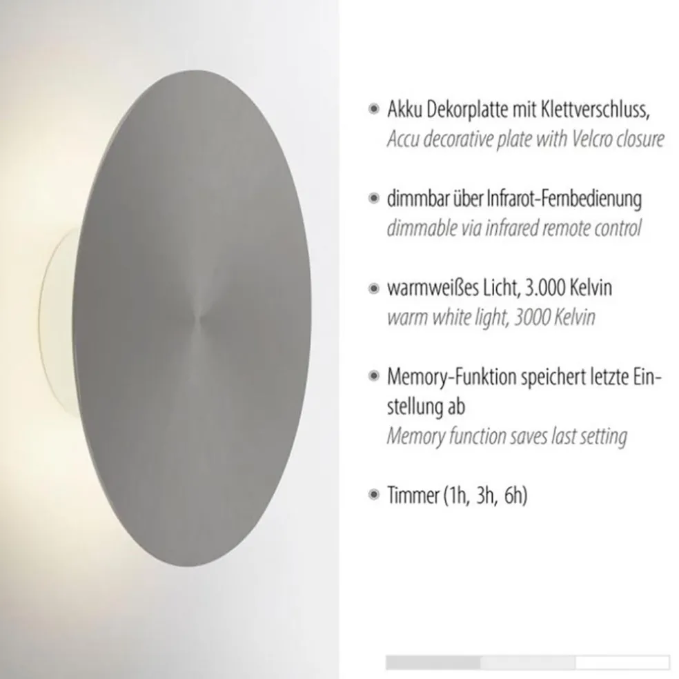 LED wandlamp op accu grijs dmbaar