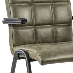 Lederen armstoel olijf groen met zwart metalen pootjes