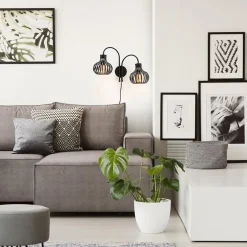 2-Lichts draad wandlamp mat zwart