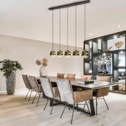 5-Lichts eettafelhanglamp gold gradient glas