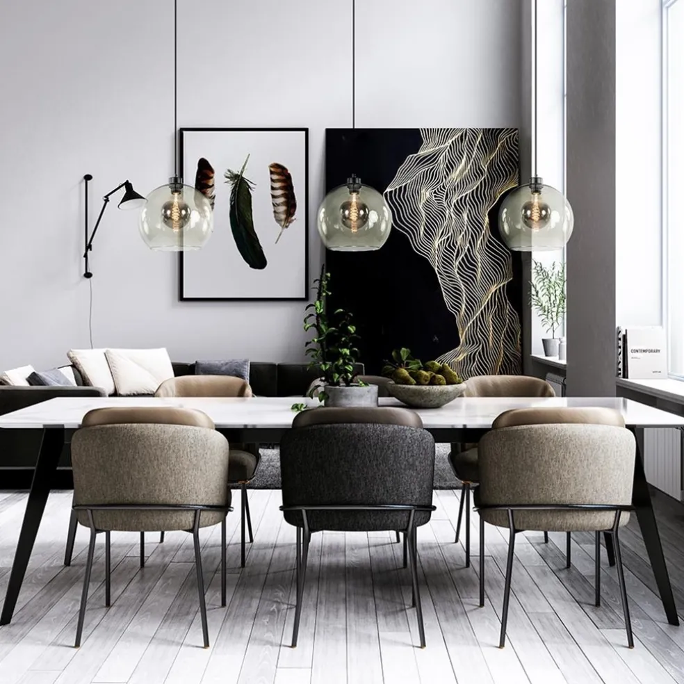 3-Lichts eettafelhanglamp met smoke glazen bollen