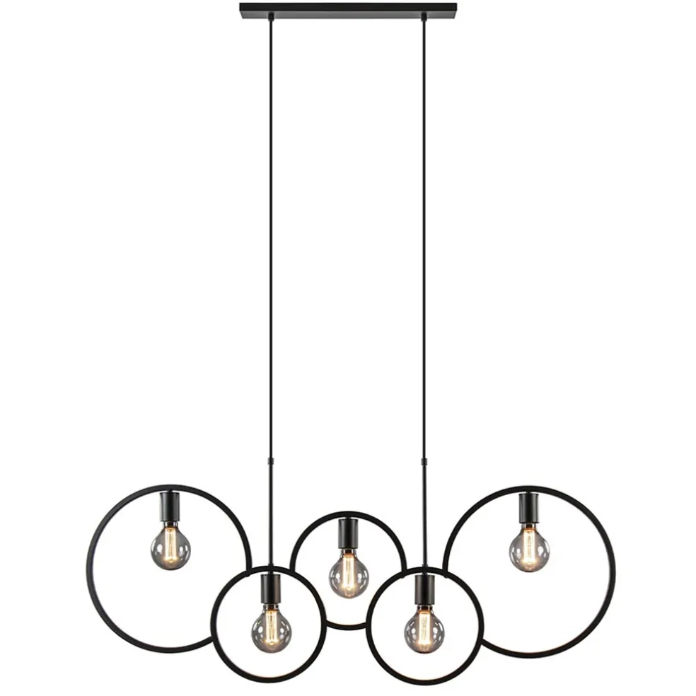 5-Lichts eettafelhanglamp ringen mat zwart