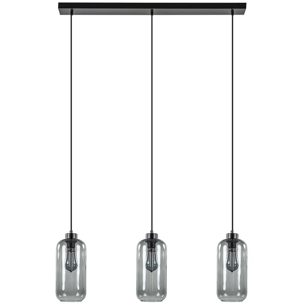 3-Lichts eettafelhanglamp smoke glas cilinder