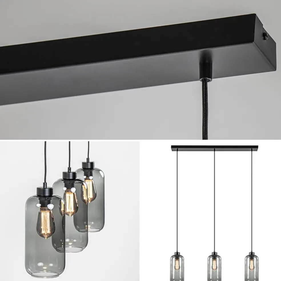 3-Lichts eettafelhanglamp smoke glas cilinder