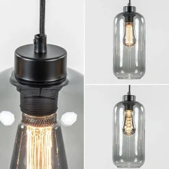 3-Lichts eettafelhanglamp smoke glas cilinder