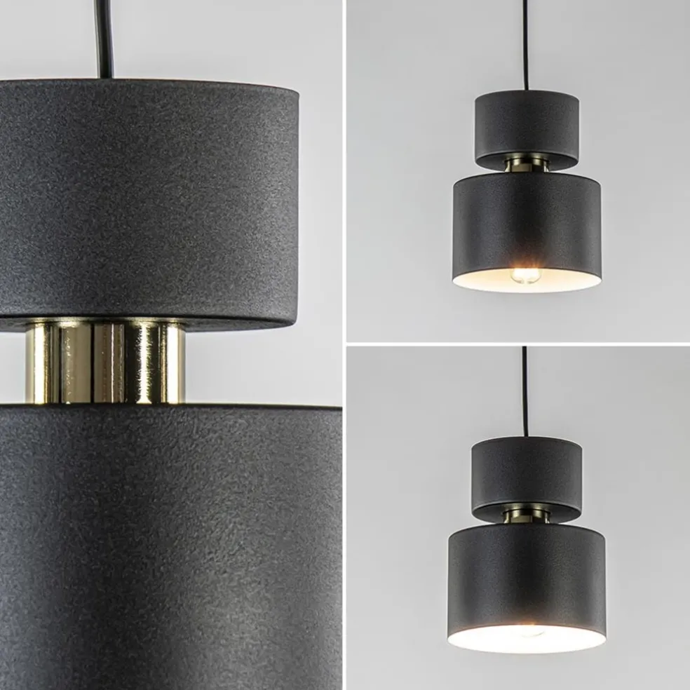 3-Lichts eettafelhanglamp zwart met goud accent