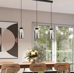 3-Lichts hanglamp balk zwart/marmer met smoke glas