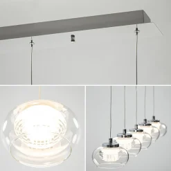 5-Lichts hanglamp chroom met helder glas en dimbaar LED