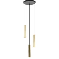 3-Lichts hanglamp cilinders mat zwart met goud rond