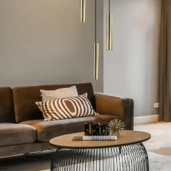 3-Lichts hanglamp cilinders mat zwart met goud rond