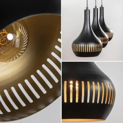 3-Lichts hanglamp kegels mat zwart met goud