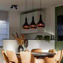 3-Lichts hanglamp kegels mat zwart met goud