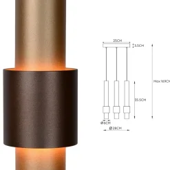 3-Lichts hanglamp LED cilinders bruin rond