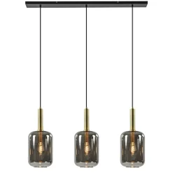 3-Lichts hanglamp Lekar antiek brons met smoke glas