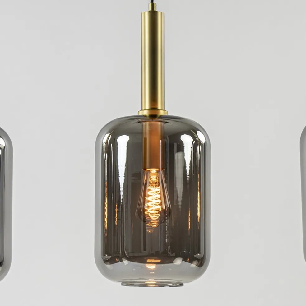 3-Lichts hanglamp Lekar antiek brons met smoke glas