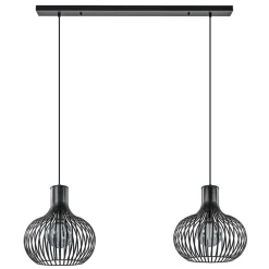 2-Lichts hanglamp met mat zwarte draad kappen