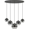 5-Lichts hanglamp ovaal mat zwart met titanium glas