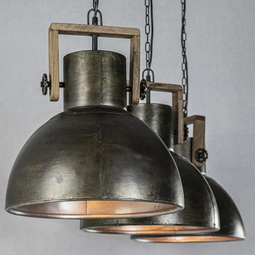 3-Lichts hanglamp Shelly landelijk metaal met hout