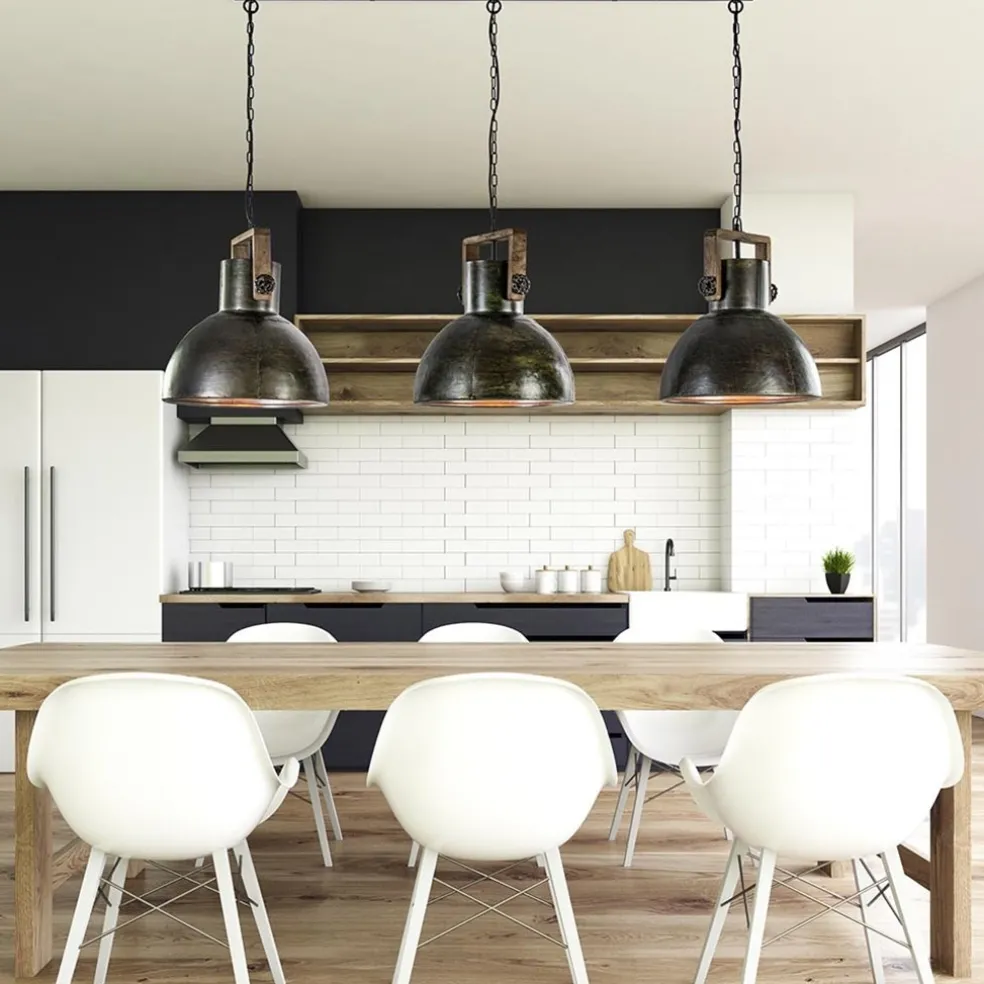 3-Lichts hanglamp Shelly landelijk metaal met hout