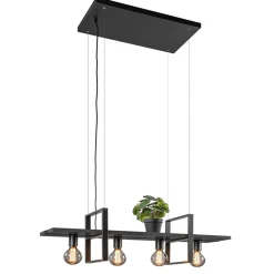 4-Lichts hanglamp zwart met zwarte houten planken