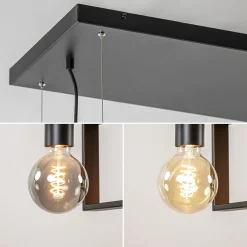 4-Lichts hanglamp zwart met zwarte houten planken