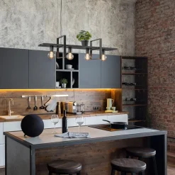 4-Lichts hanglamp zwart met zwarte houten planken