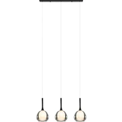 3-Lichts hanglamp zwart met smoke glazen kappen