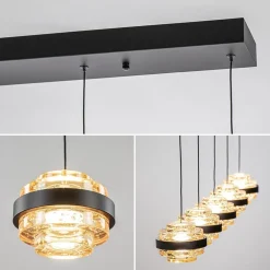 5-Lichts LED eettafelhanglamp zwart met champagne glas