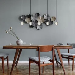 5-Lichts LED eettafelhanglamp helder glazen bollen