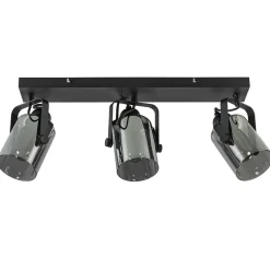 3-Lichts plafondlamp mat zwart met smoke glazen kappen