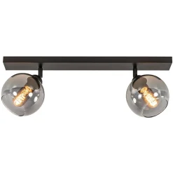 2-Lichts plafondlamp smoke glas met zwart