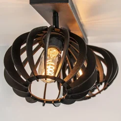 3-Lichts plafondlamp zwart met verstelbare houten kappen