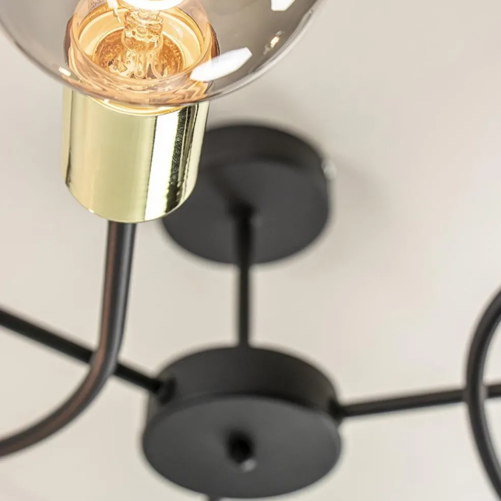 3-Lichts plafondlamp zwart met gouden pendels