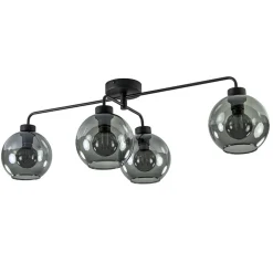 4-Lichts plafondlamp zwart met smoke glazen bollen