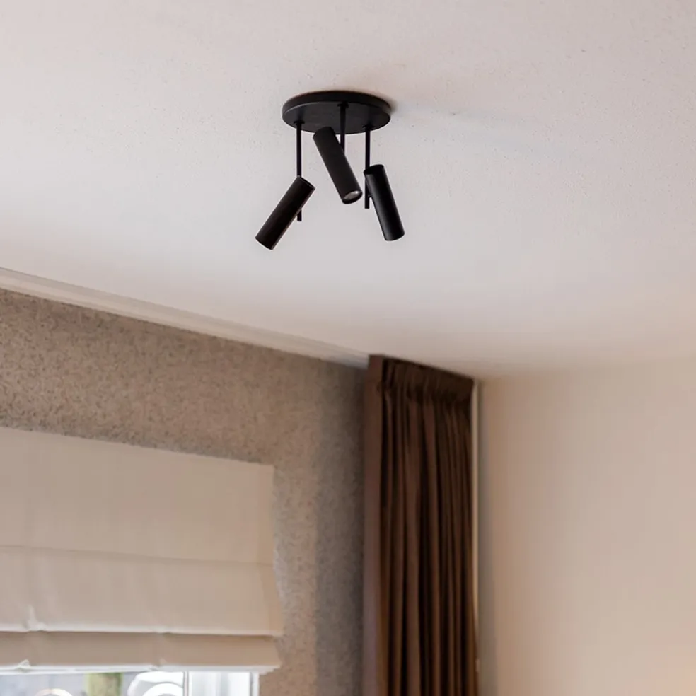 3-Lichts plafondspot rond zwart GU10 mini