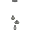 3-Lichts ronde eettafelhanglamp zwart met smoke glas