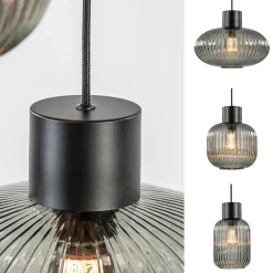 3-Lichts ronde eettafelhanglamp zwart met smoke glas